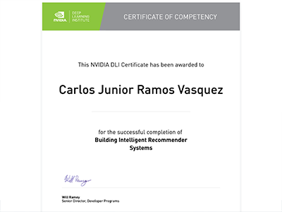 Certificado de sistemas de recomendación inteligentes emitido por NVIDIA