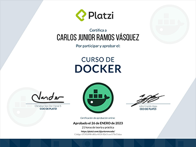 Diploma de Docker emitido por Platzi